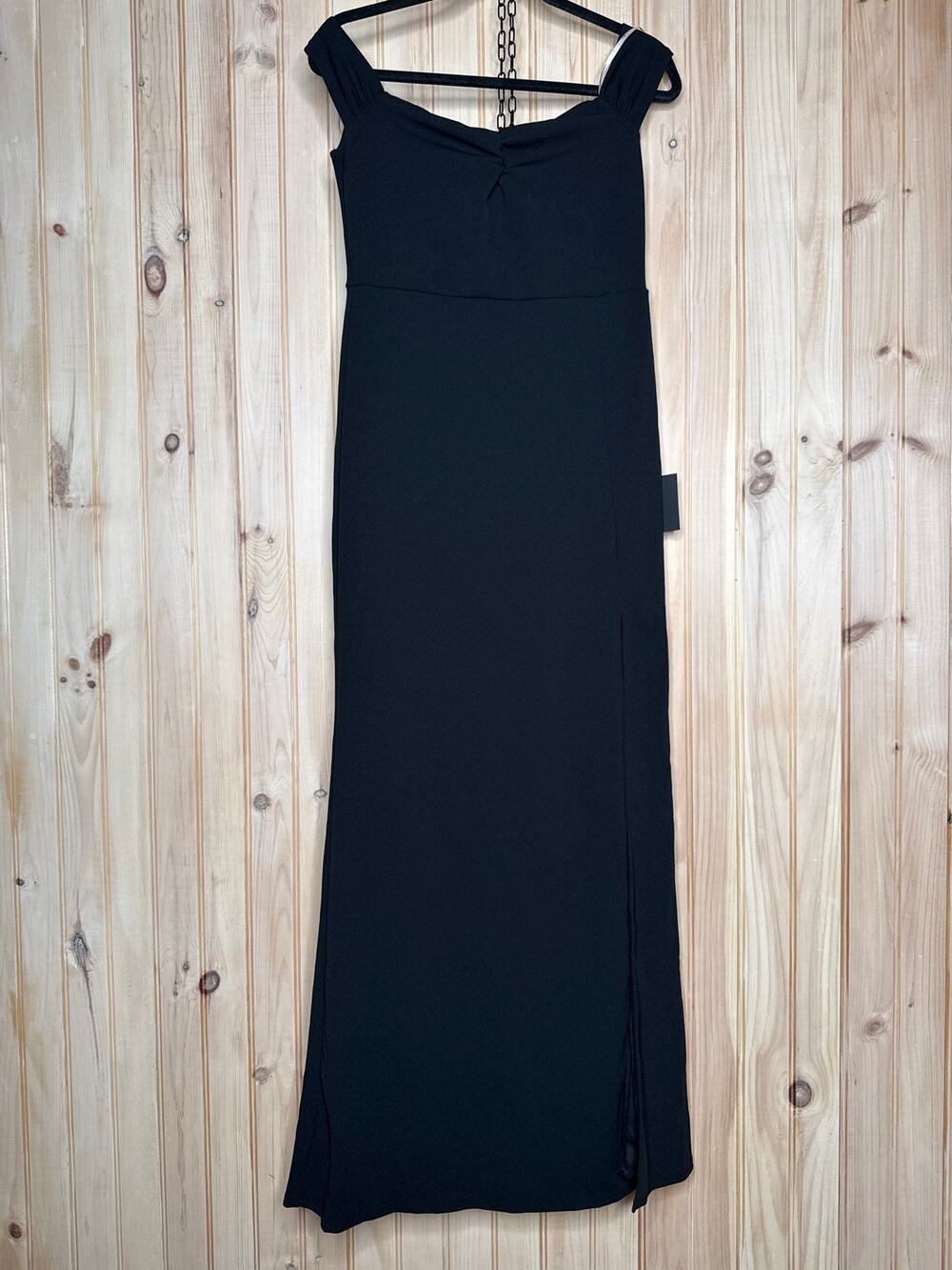 NWT Lulus Black Cinched Neck Off The Shoulder Column Maxi Dress Holiday Party L